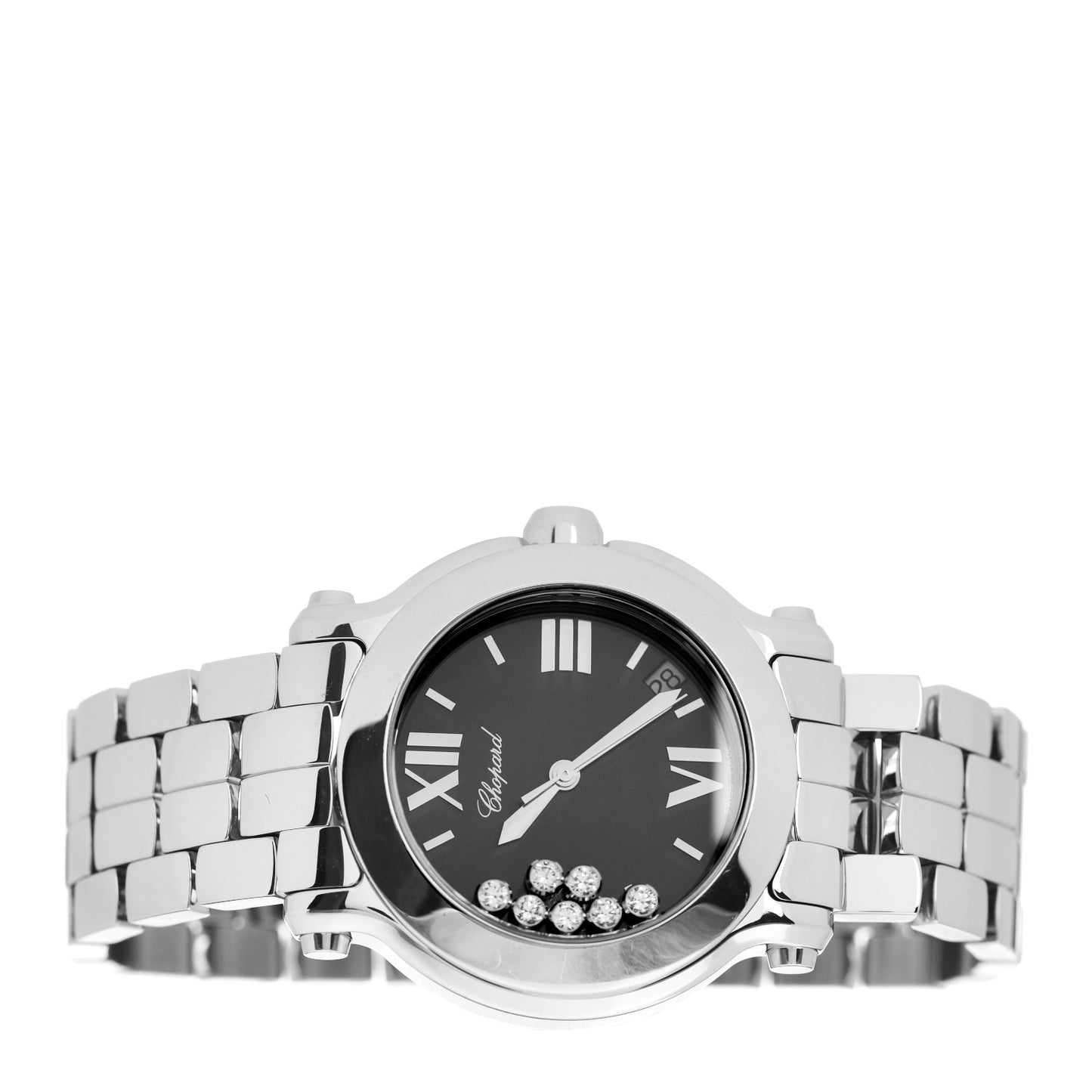 Stainless Steel 7 Diamond 36mm Happy Sport Quartz Watch Black