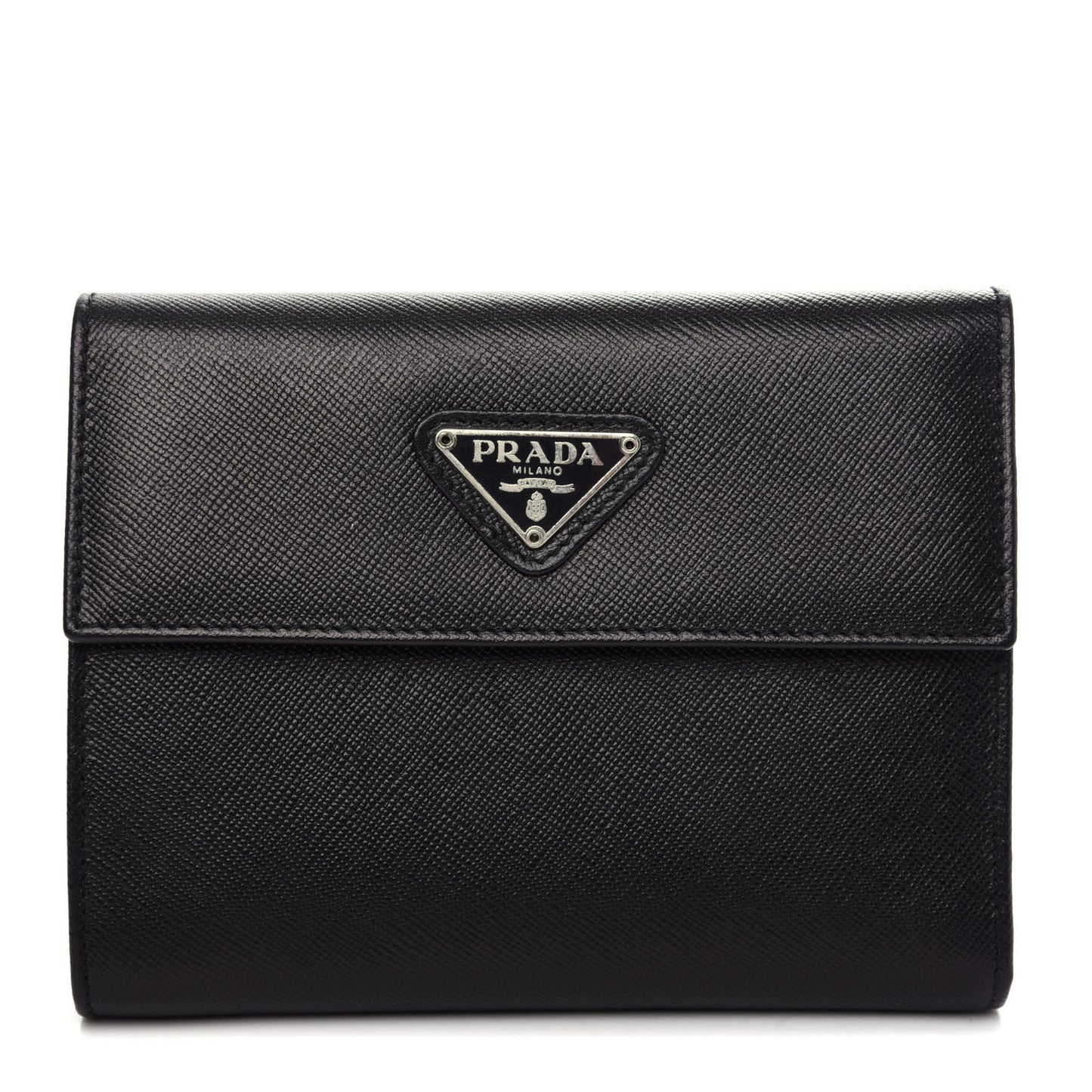 Saffiano Triangle Flap Compact Wallet Black