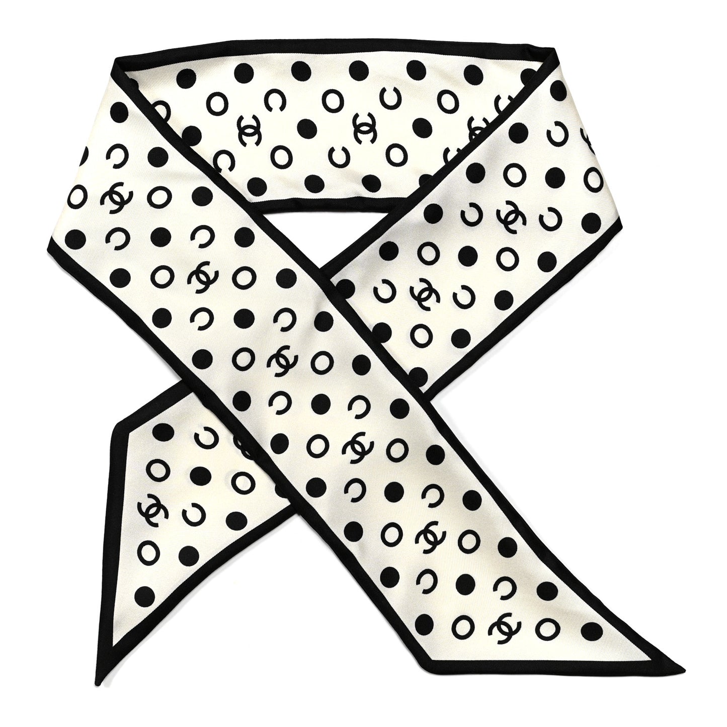 Silk Polka Dot CC Bandeau Scarf White Black