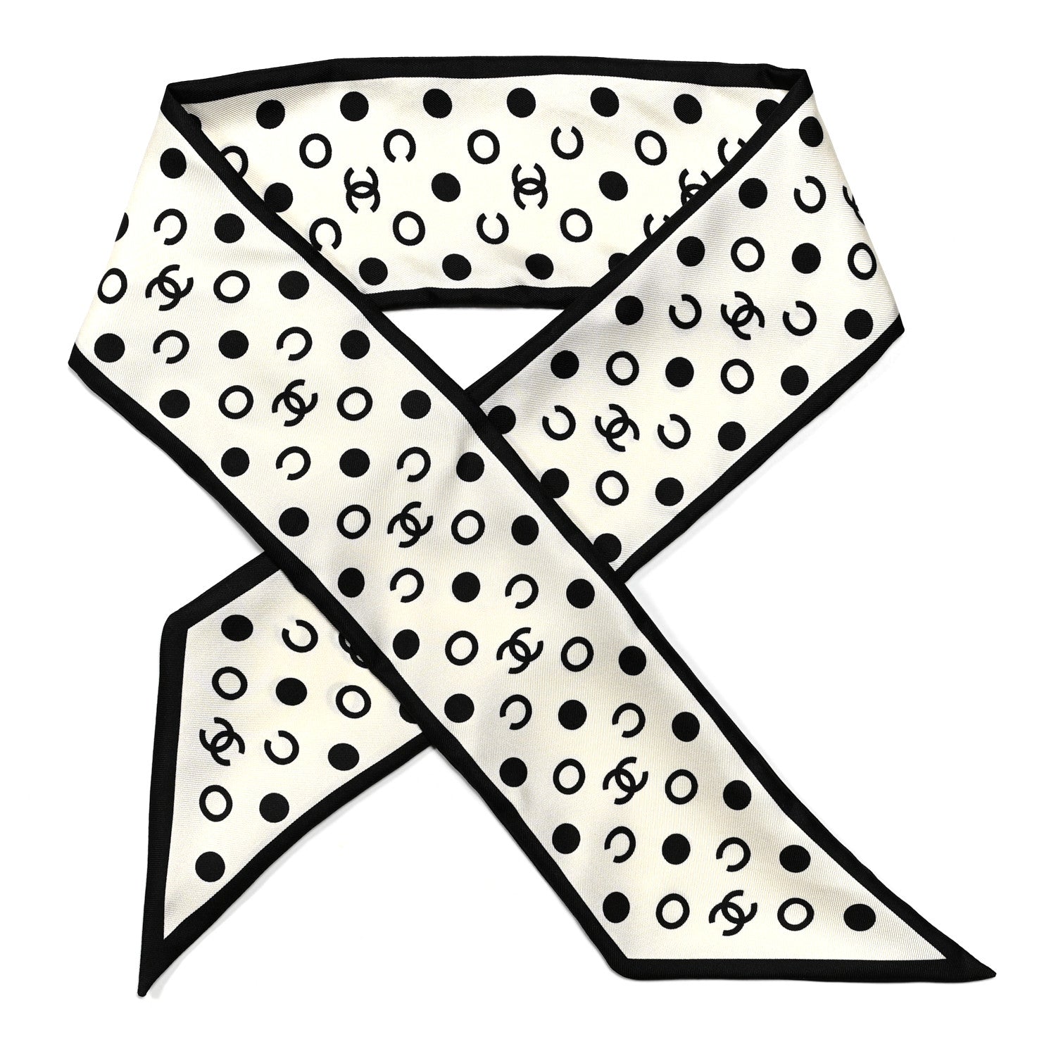 Chanel Silk Polka Dot CC Bandeau Scarf White Black 1 of 4