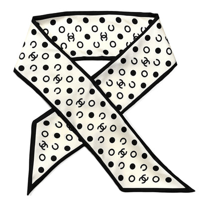 Chanel Silk Polka Dot CC Bandeau Scarf White Black 1 of 4