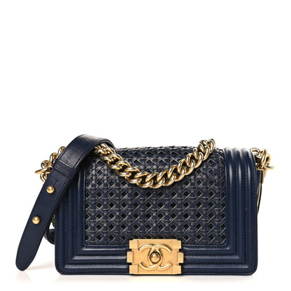 Chanel Sheepskin Braided Small Boy Reverso Flap Navy 1 of 9