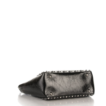 Valentino Garavani Craquele Calfskin Small Rockstud Rolling Tote Black 4 of 7