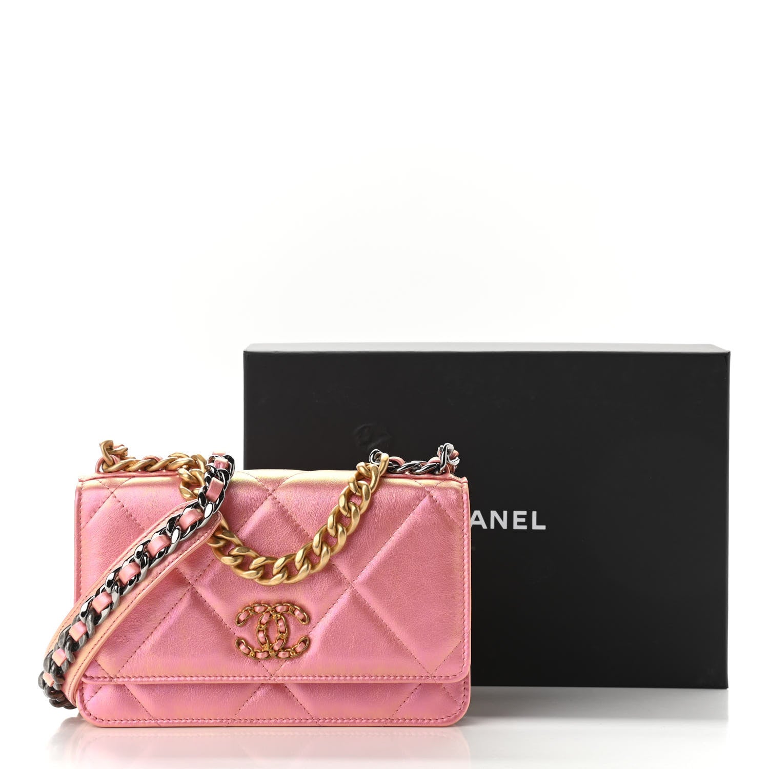 Chanel Iridescent Calfskin Quilted Chanel 19 Wallet On Chain WOC Pink 12 of 12