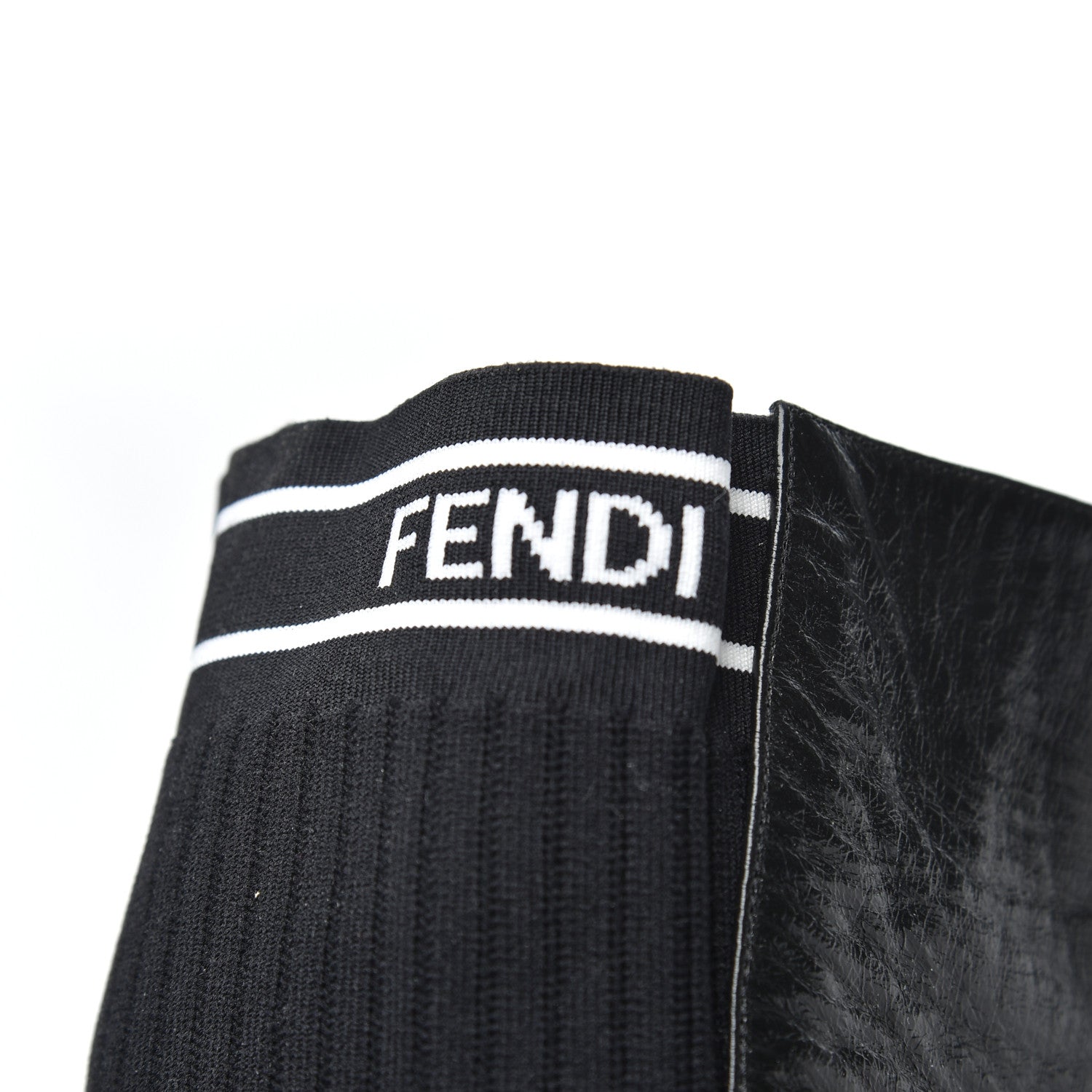 Fendi Vitello Lucido Stretch Fabric Logo Rockoko Thigh High Sock Boots 37 Black White 8 of 10