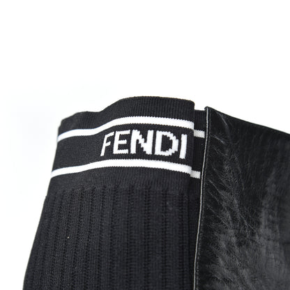 Fendi Vitello Lucido Stretch Fabric Logo Rockoko Thigh High Sock Boots 37 Black White 8 of 10