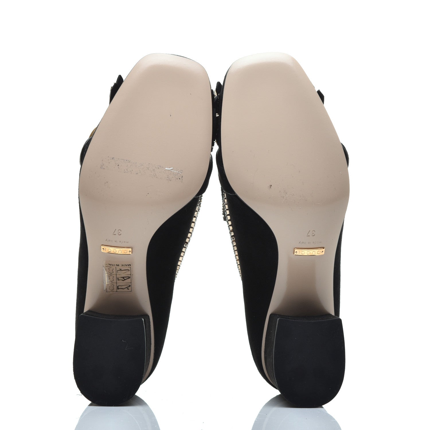 Gucci Kid Scamosciato Crystal GG Marmont Fringe 50mm Loafer Pumps 37 Black 5 of 9