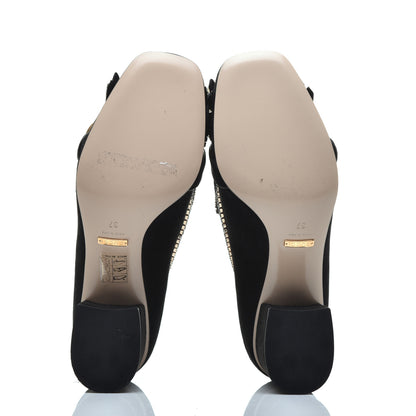 Gucci Kid Scamosciato Crystal GG Marmont Fringe 50mm Loafer Pumps 37 Black 5 of 9