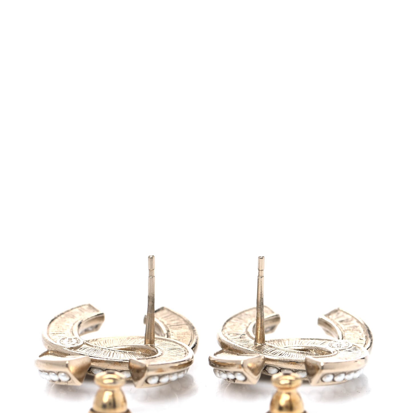 Crystal Pearl Chain Mania CC Earrings Gold