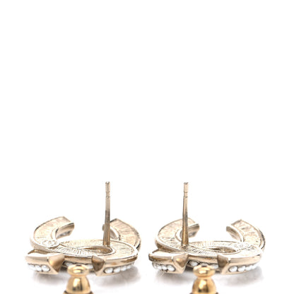 Chanel Crystal Pearl Chain Mania CC Earrings Gold 3 of 4