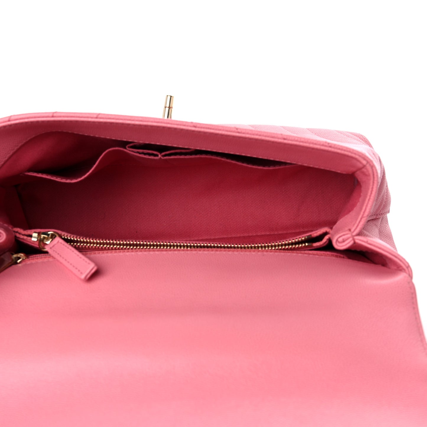 Caviar Chevron Quilted Small Coco Handle Flap Pink