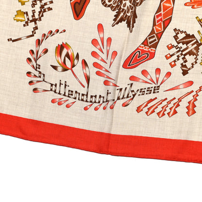 Hermes Cashmere Silk En Attendant Ulysse Shawl 140 Naturel Orange Brun 3 of 5