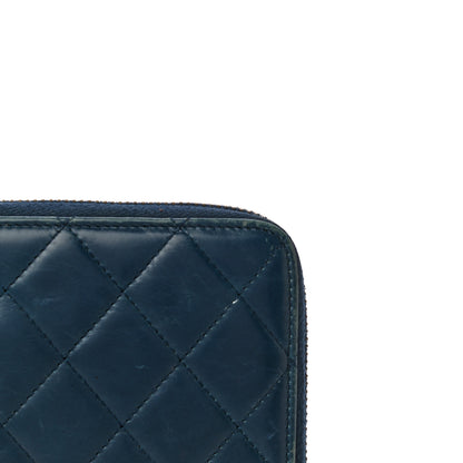 Chanel Glazed Calfskin Quilted Small Coco Boy Zip Around Wallet Blue 16 of 26