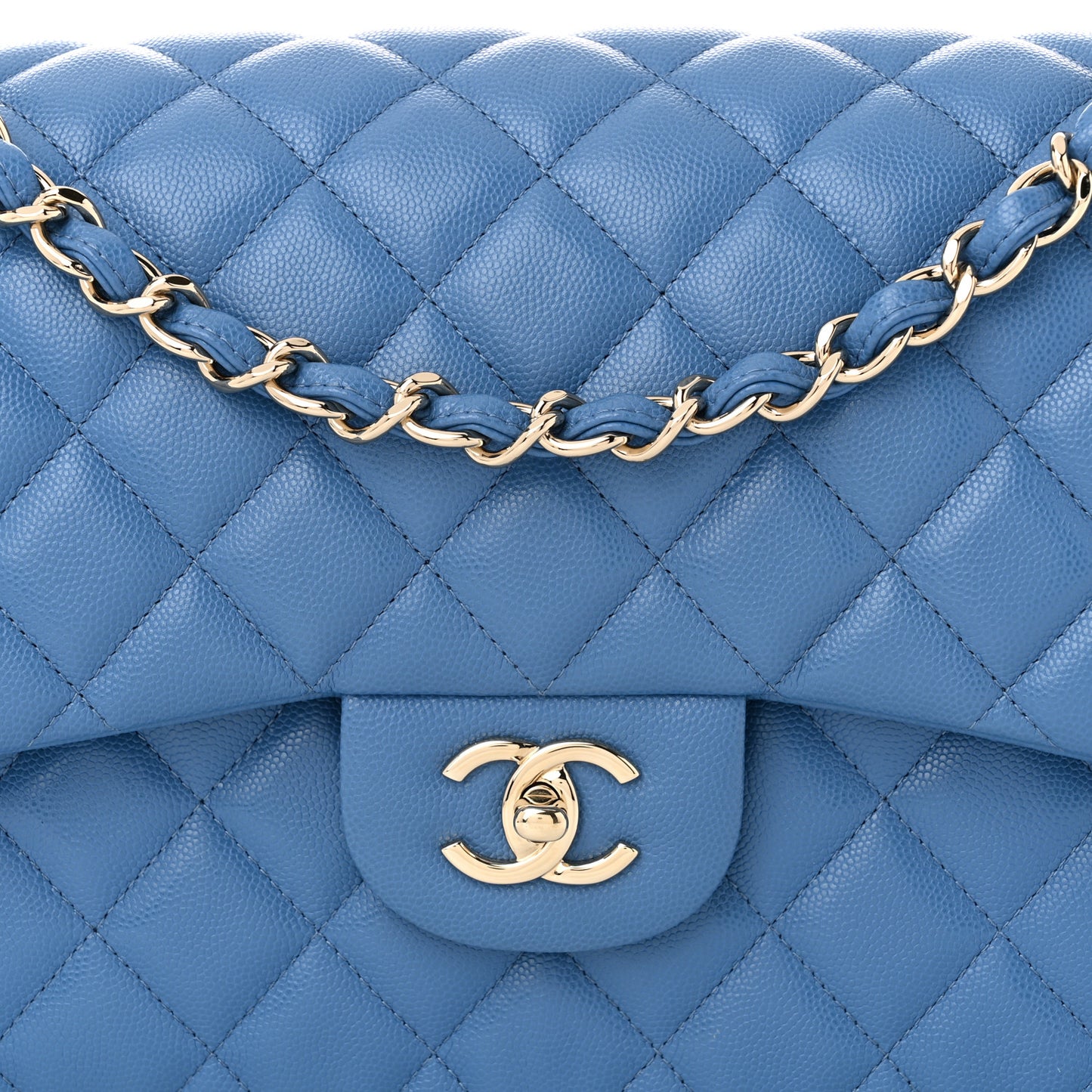 Caviar Quilted Jumbo Double Flap Blue