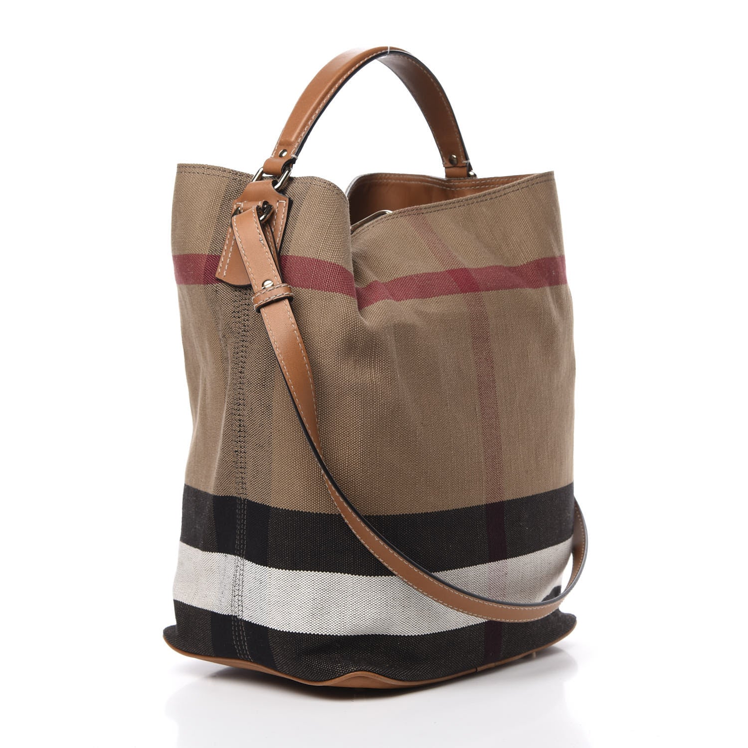 Burberry Canvas Mega Check Medium Ashby Hobo Saddle Brown 4 of 13