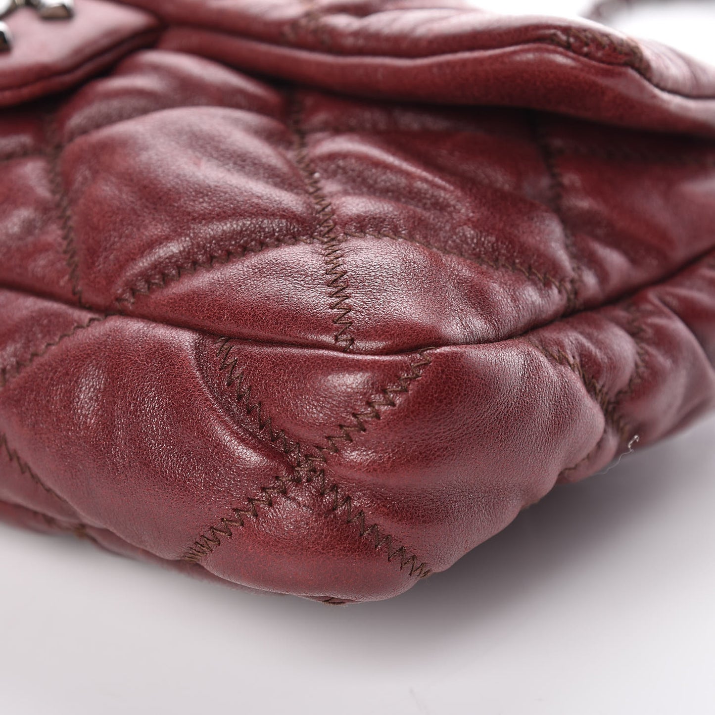 Calfskin Small Bubble Quilt Flap Burgundy