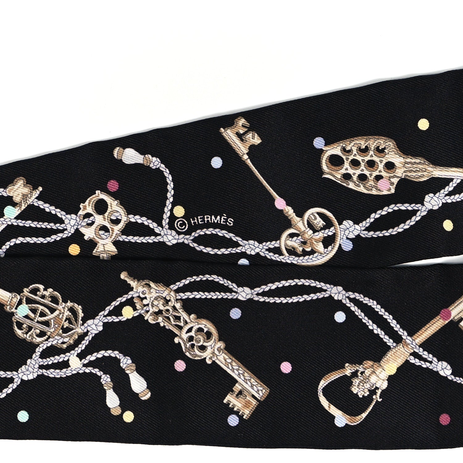 Hermes Silk Les Cles A Pois Twilly Black Beige Rose Multicolor 5 of 5