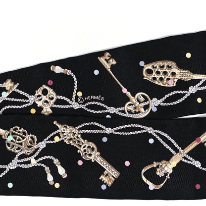 Hermes Silk Les Cles A Pois Twilly Black Beige Rose Multicolor 5 of 5