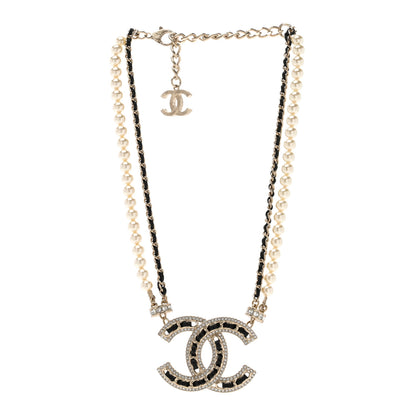 Chanel Crystal Pearl Lambskin CC Chain Choker Gold Black 3 of 4