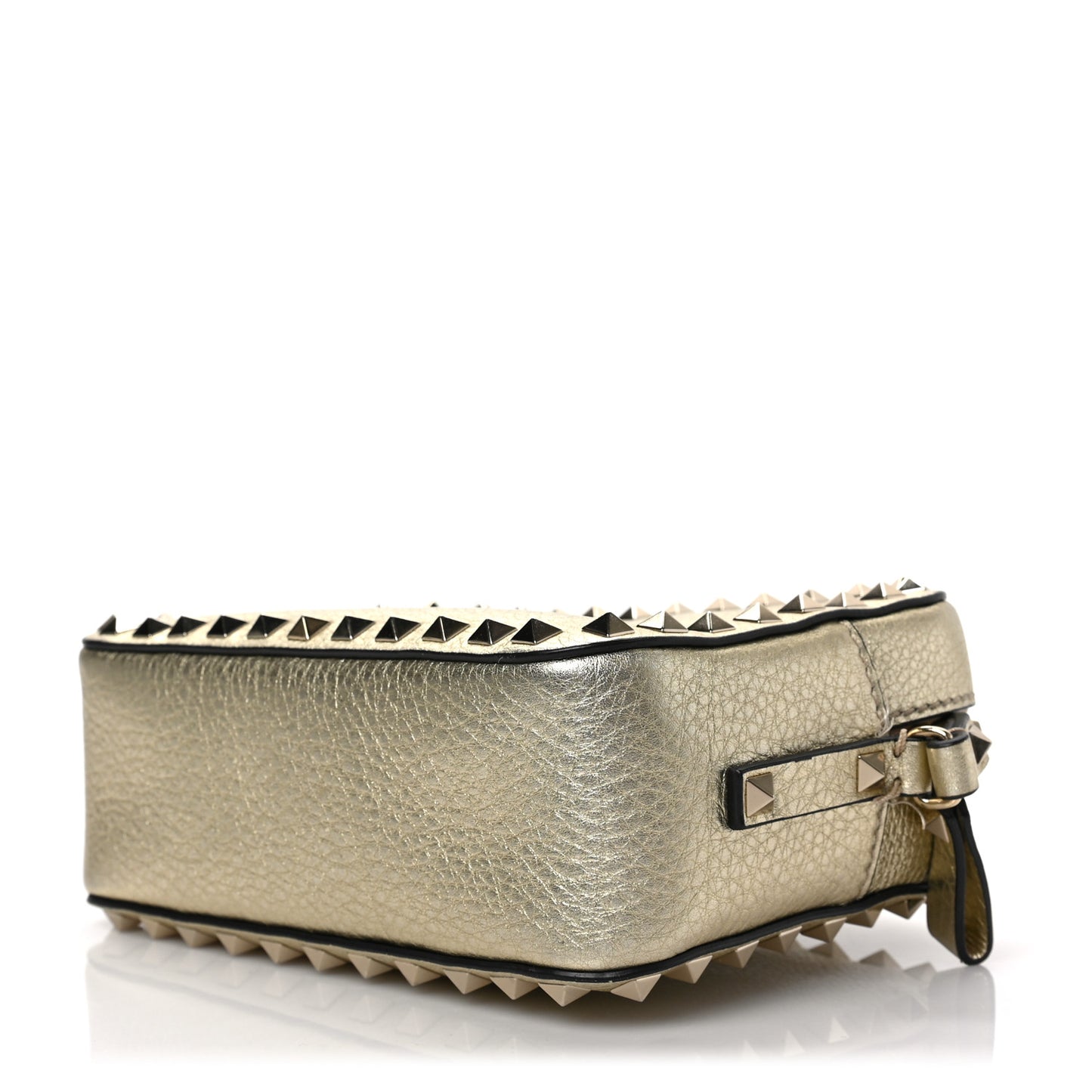 Metallic Pebbled Calfskin Rockstud Camera Crossbody Bag Platino