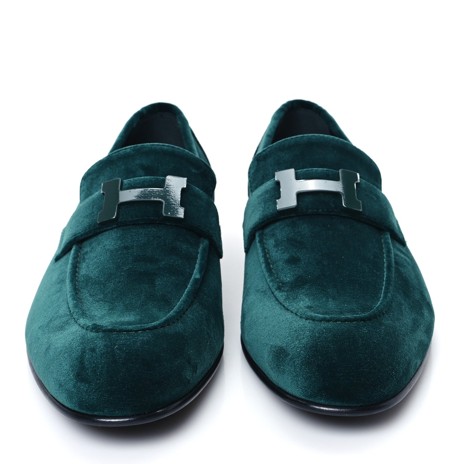 Hermes Velvet Mens Paris Loafers 41 Vert Fonce 2 of 10