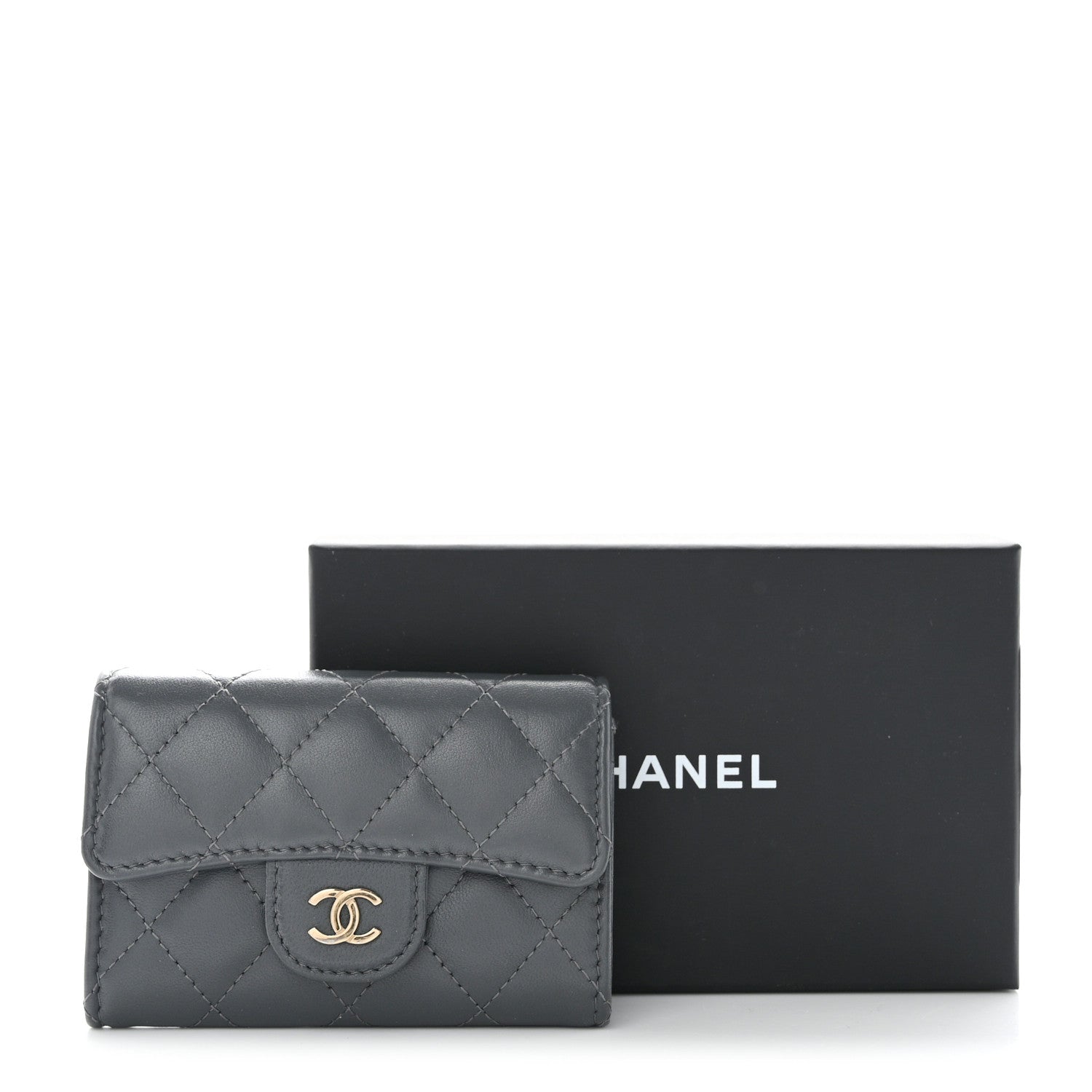 Chanel Lambskin Quilted Flap Card Holder Wallet Dark Grey 9 of 9