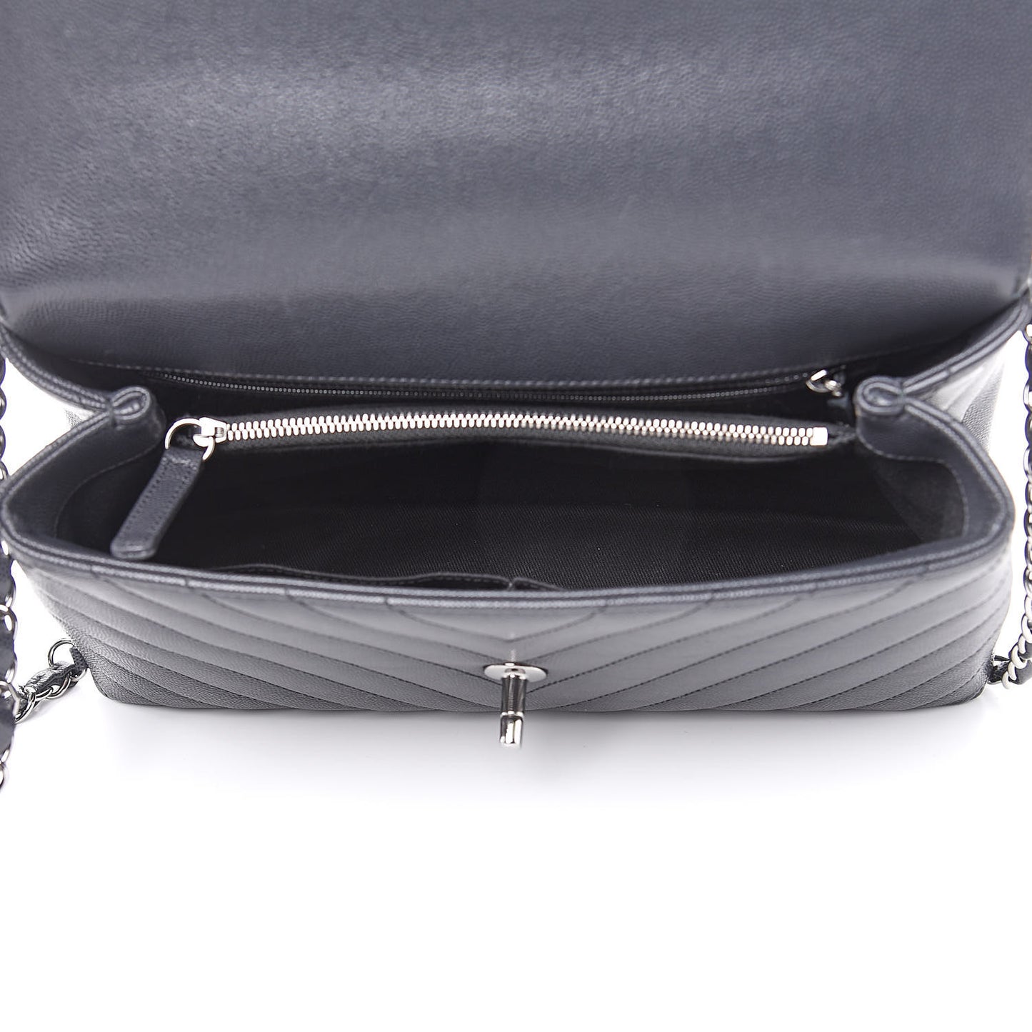 Caviar Chevron Quilted Small Coco Handle Flap Dark Grey