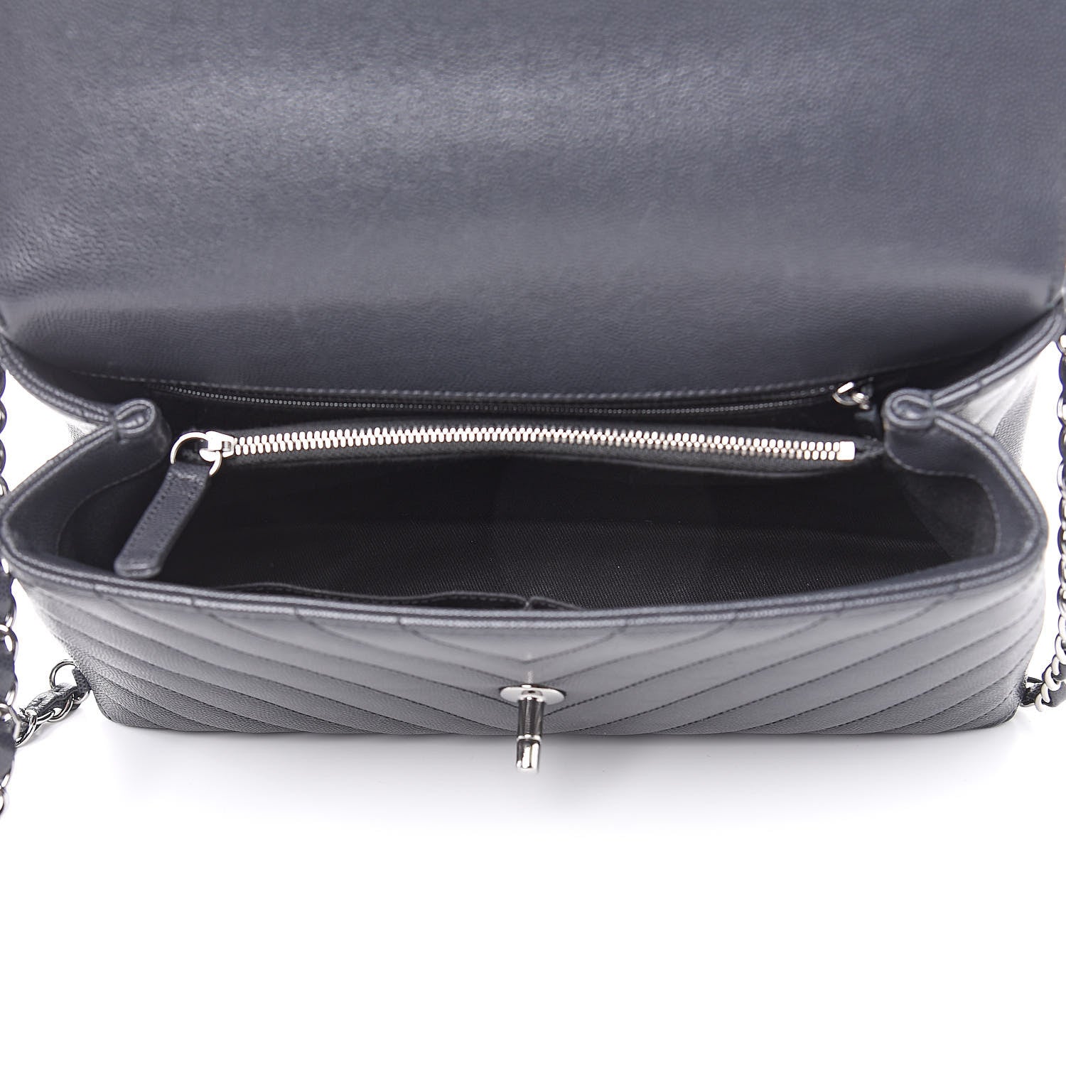 Chanel Caviar Chevron Quilted Small Coco Handle Flap Dark Grey 5 of 10