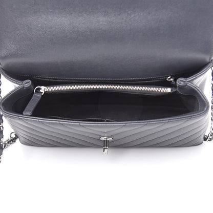 Chanel Caviar Chevron Quilted Small Coco Handle Flap Dark Grey 5 of 10