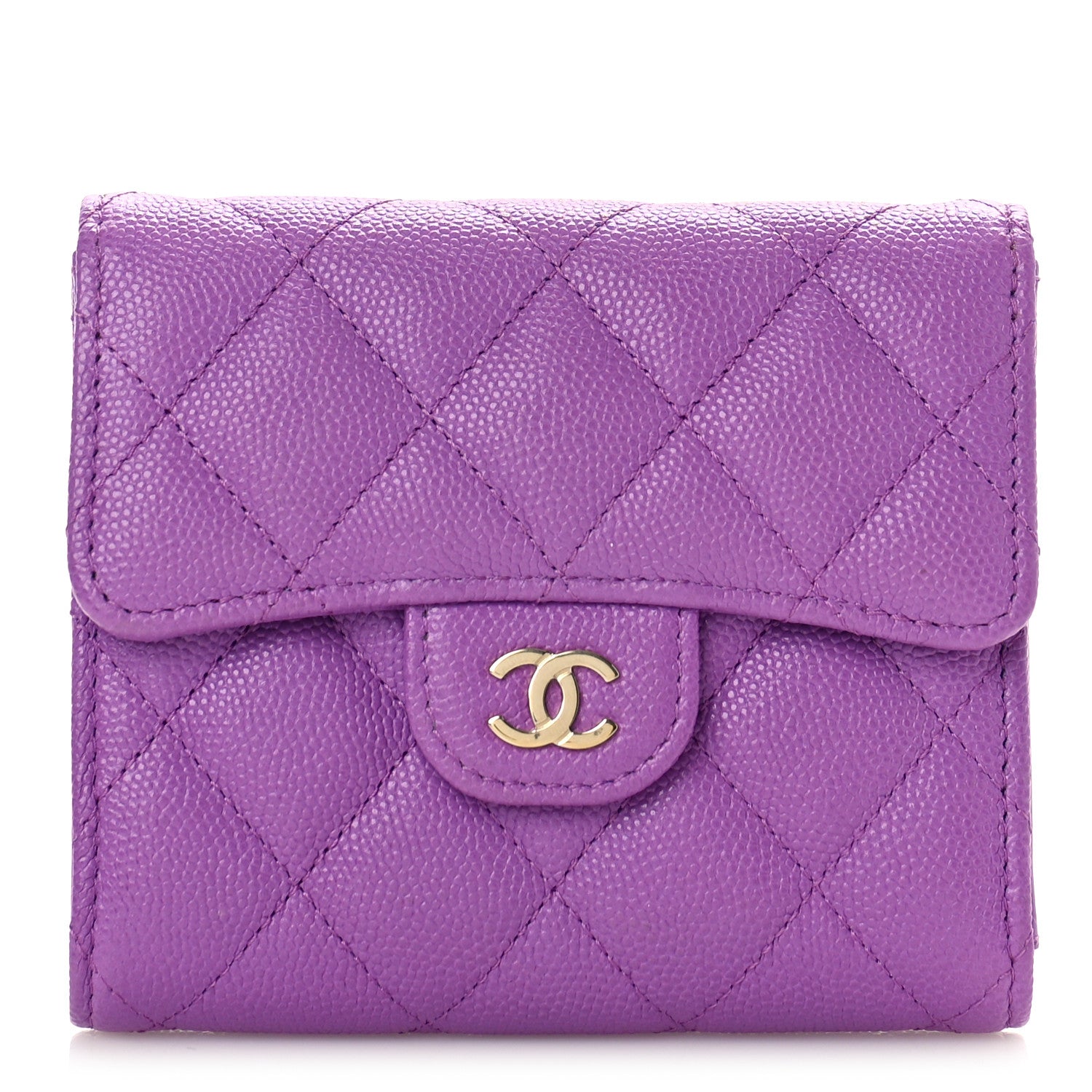 Chanel Caviar Quilted Compact Flap Wallet Purple 1 of 11