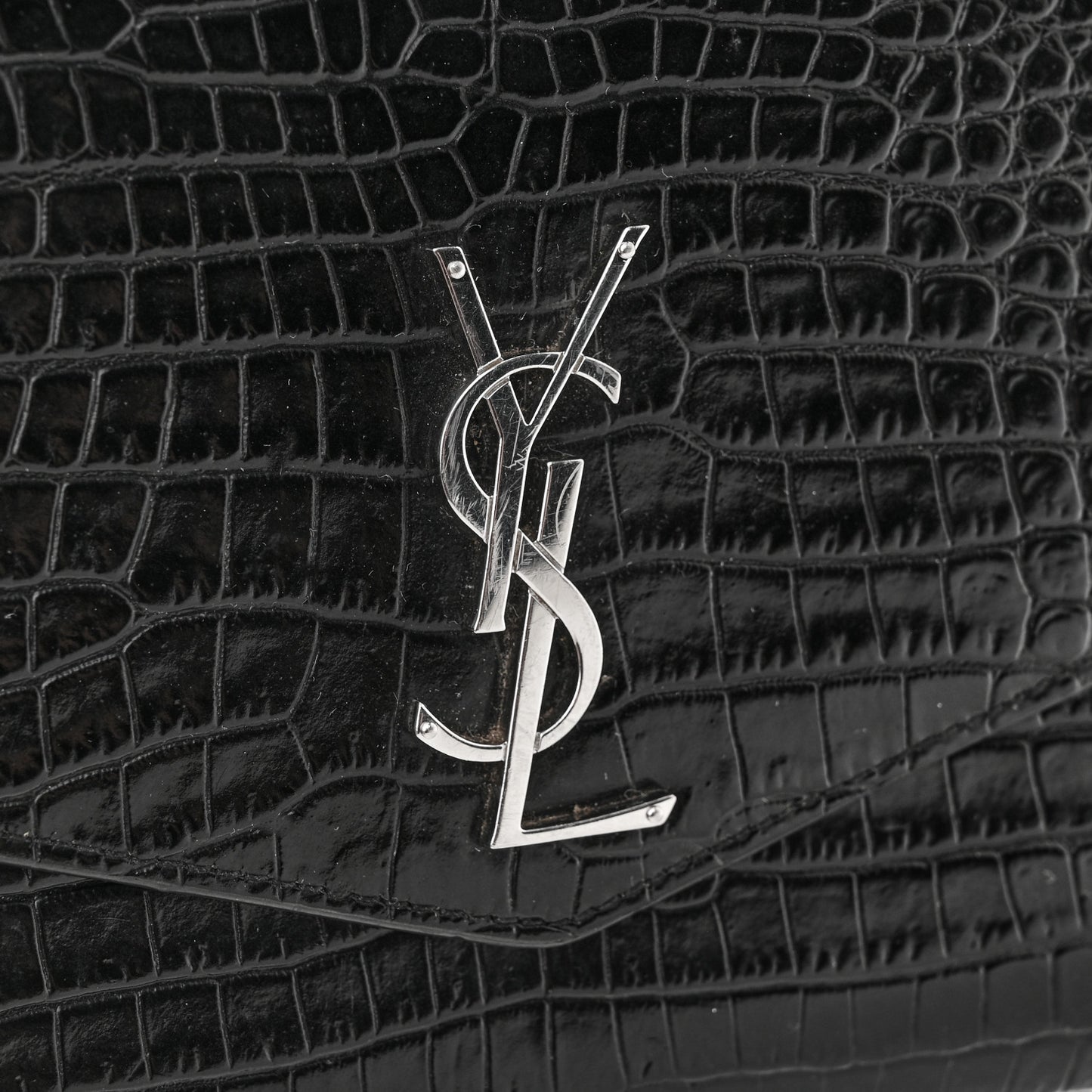 Calfskin Crocodile Embossed Monogram Mini Uptown Crossbody Black