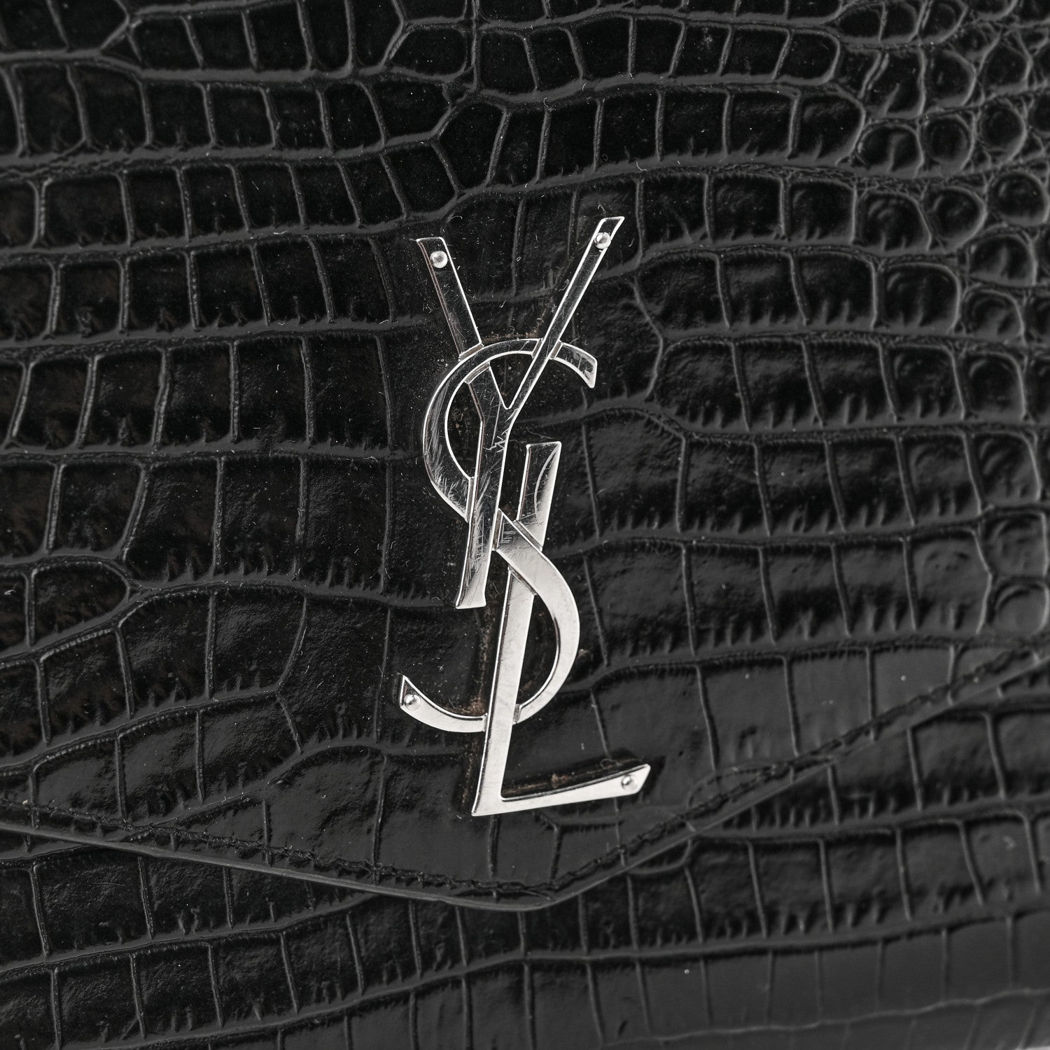 Saint Laurent Calfskin Crocodile Embossed Monogram Mini Uptown Crossbody Black 15 of 16