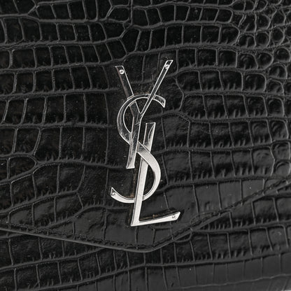 Saint Laurent Calfskin Crocodile Embossed Monogram Mini Uptown Crossbody Black 15 of 16