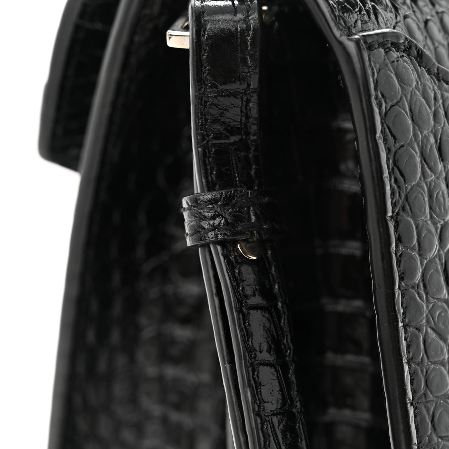 Calfskin Crocodile Embossed Medium Classic Monogram Cassandra Top Handle Black Rouge Legion