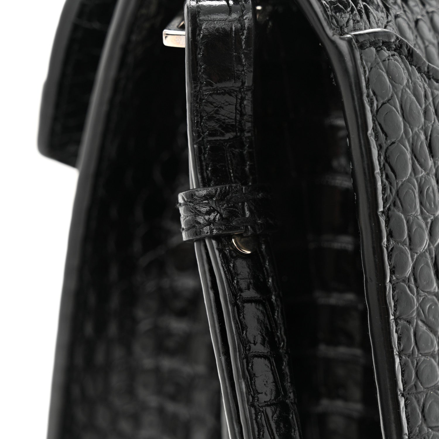 Saint Laurent Calfskin Crocodile Embossed Medium Classic Monogram Cassandra Top Handle Black Rouge Legion 10 of 11