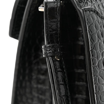 Saint Laurent Calfskin Crocodile Embossed Medium Classic Monogram Cassandra Top Handle Black Rouge Legion 10 of 11