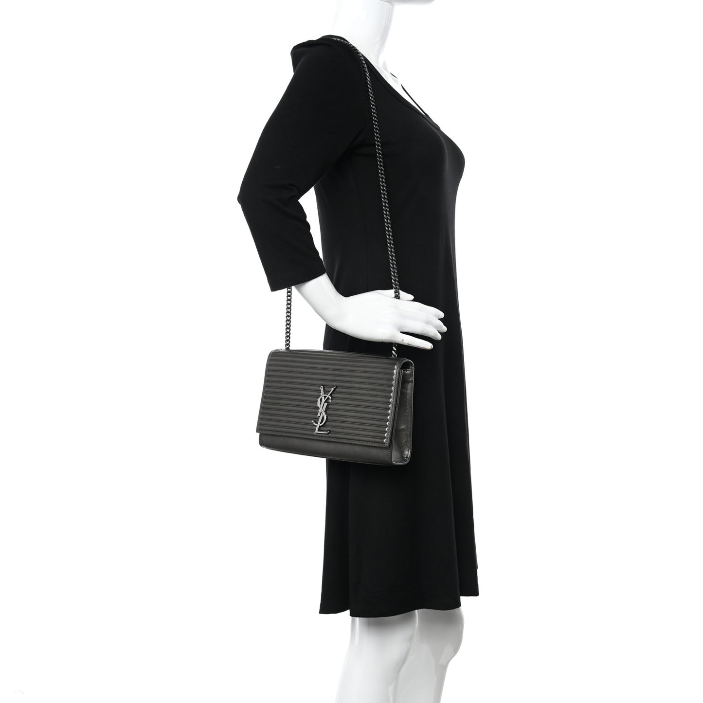Ribbed Calfskin Medium Monogram Kate Satchel Anthracite