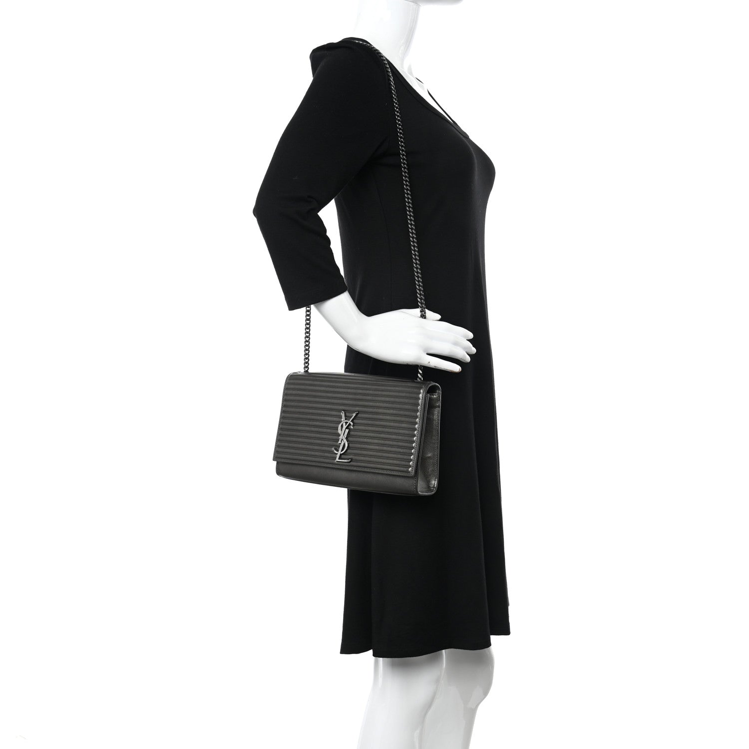 Saint Laurent Ribbed Calfskin Medium Monogram Kate Satchel Anthracite 2 of 11