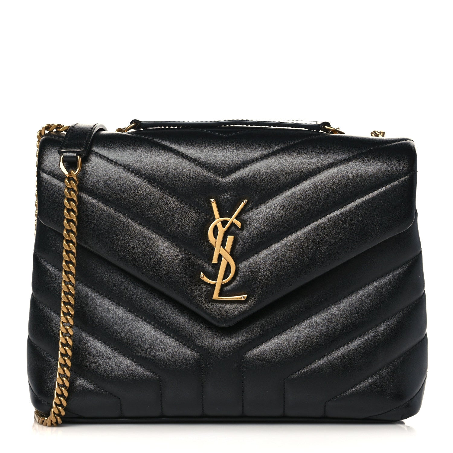 Saint Laurent Calfskin Y Quilted Monogram Small Loulou Chain Satchel Black 1 of 9