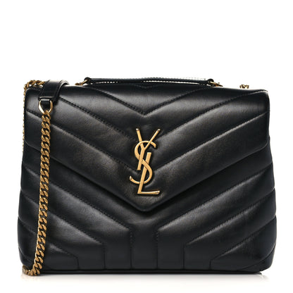 Saint Laurent Calfskin Y Quilted Monogram Small Loulou Chain Satchel Black 1 of 9