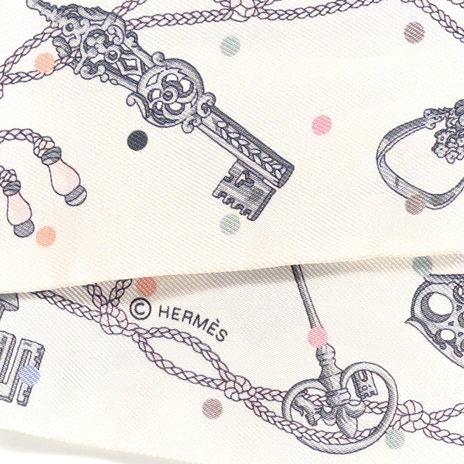 Hermes Silk Les Cles A Pois Twilly White Gris Acier 4 of 4