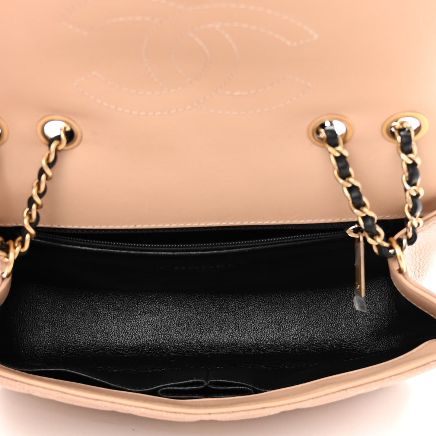 Caviar Quilted Small CC Filigree Flap Beige Black
