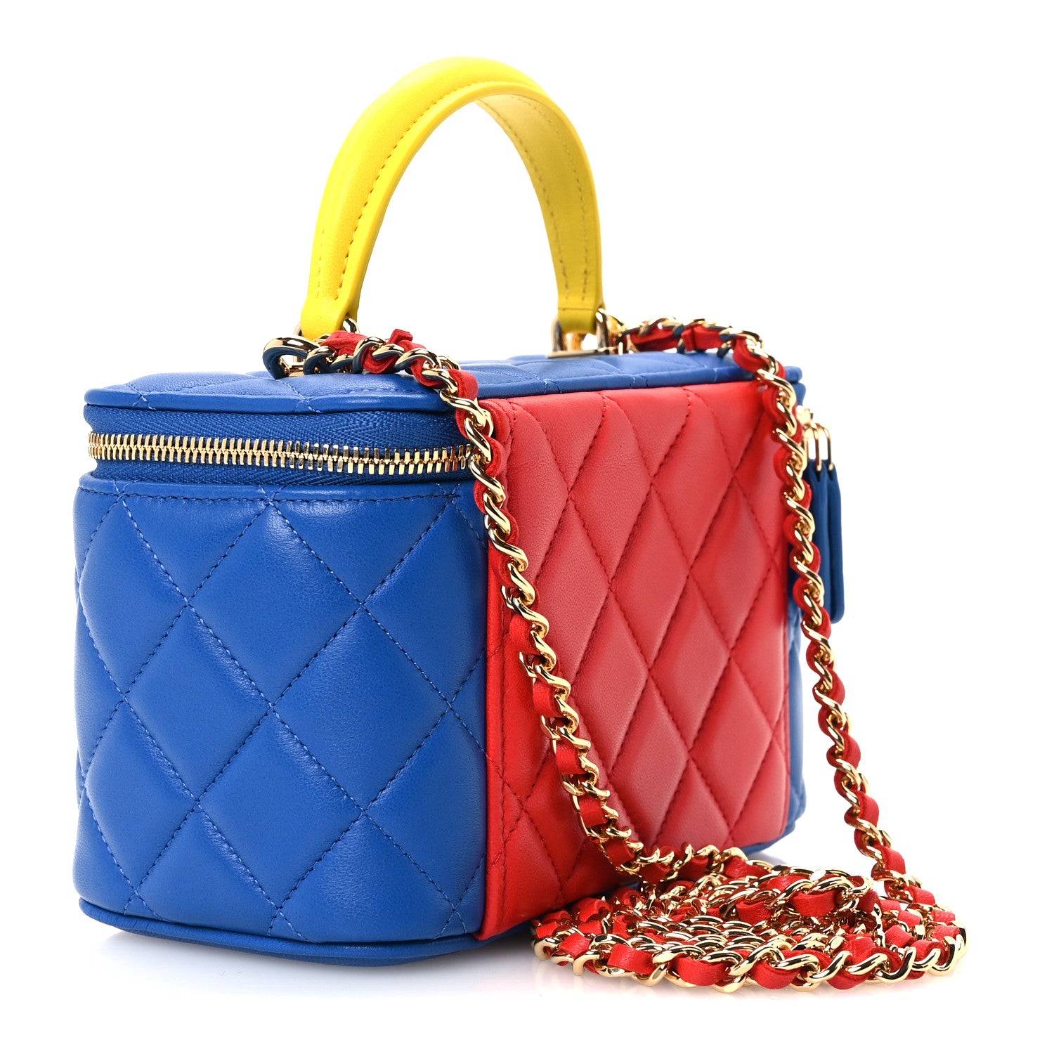 Chanel Lambskin Quilted Top Handle Vanity  Blue Red Yellow 3 of 11