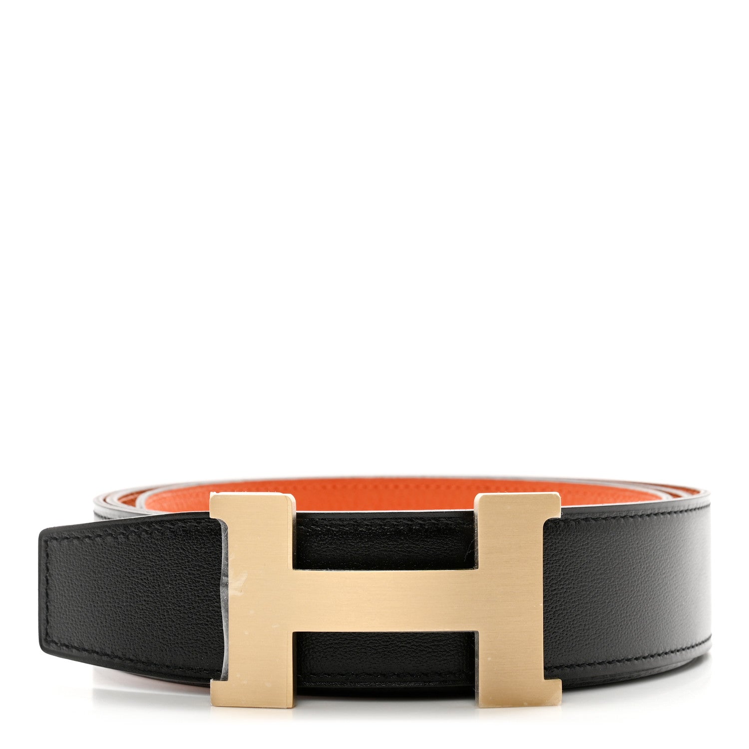 Hermes Box Togo 32mm H Belt 120 48 Black Orange 1 of 6