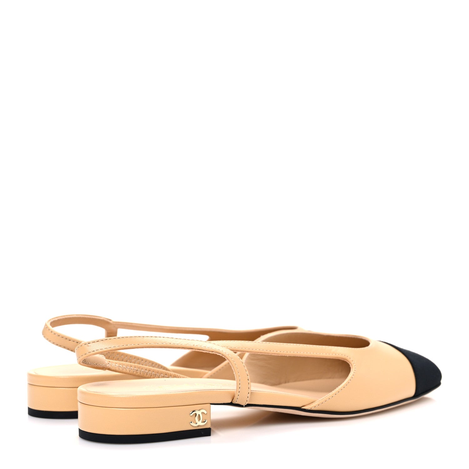 Chanel Goatskin Grosgrain Cap Toe CC Slingback Sandals 37.5 Beige Black 5 of 11