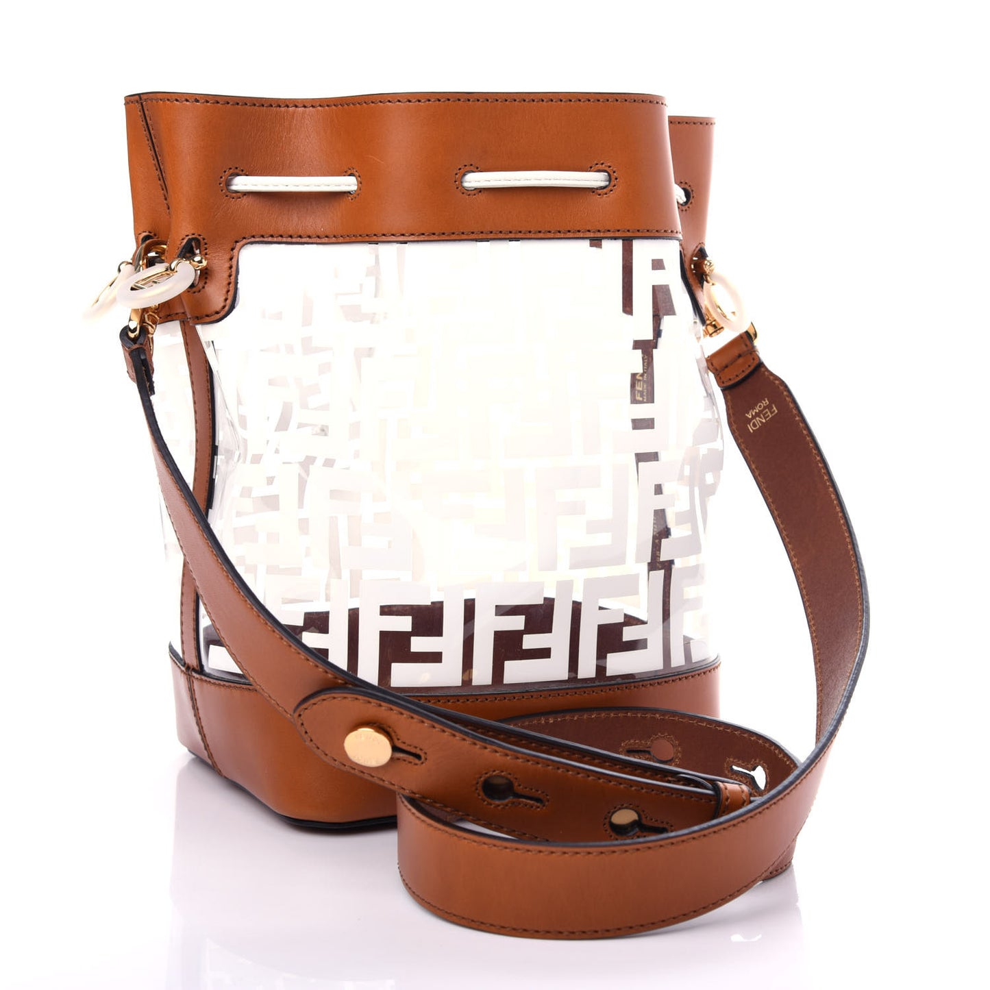 TPU FF Vitello Aura F is Fendi Grande Mon Tresor Bucket Bag White Cuoio