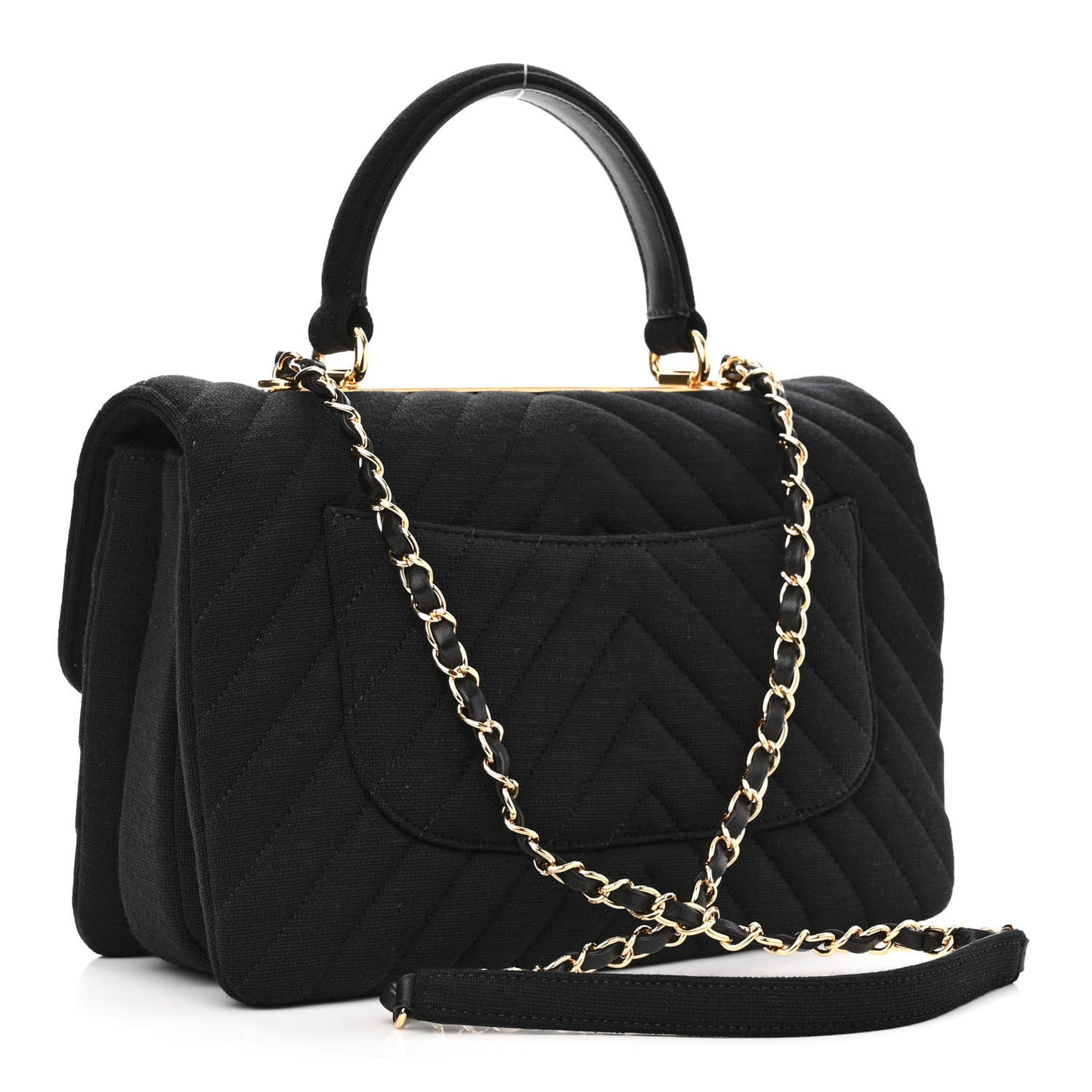 Jersey Chevron Quilted Medium Trendy CC Dual Handle Flap Bag Black