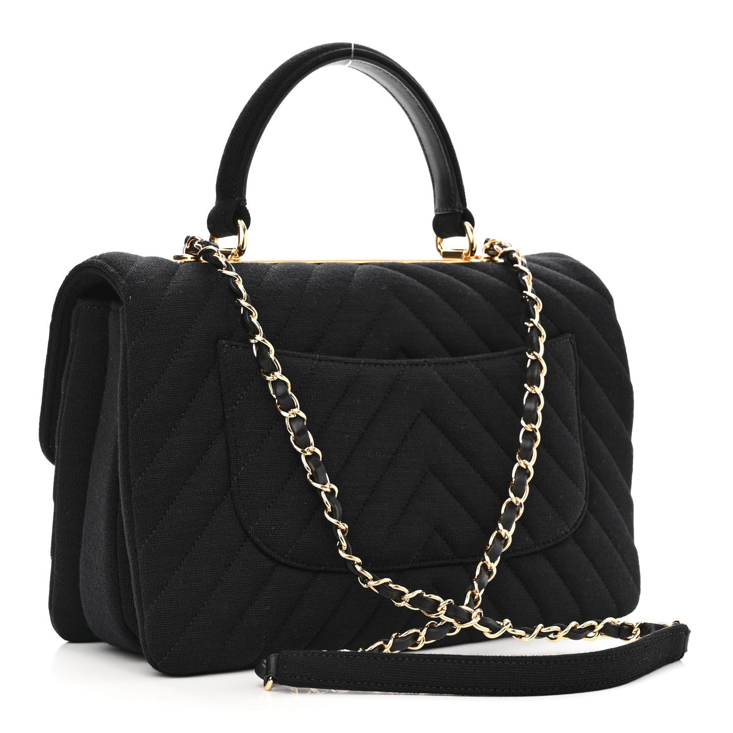 Chanel Jersey Chevron Quilted Medium Trendy CC Dual Handle Flap Bag Black 3 of 11