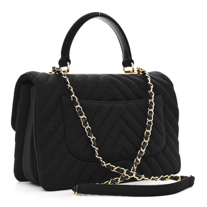 Chanel Jersey Chevron Quilted Medium Trendy CC Dual Handle Flap Bag Black 3 of 11
