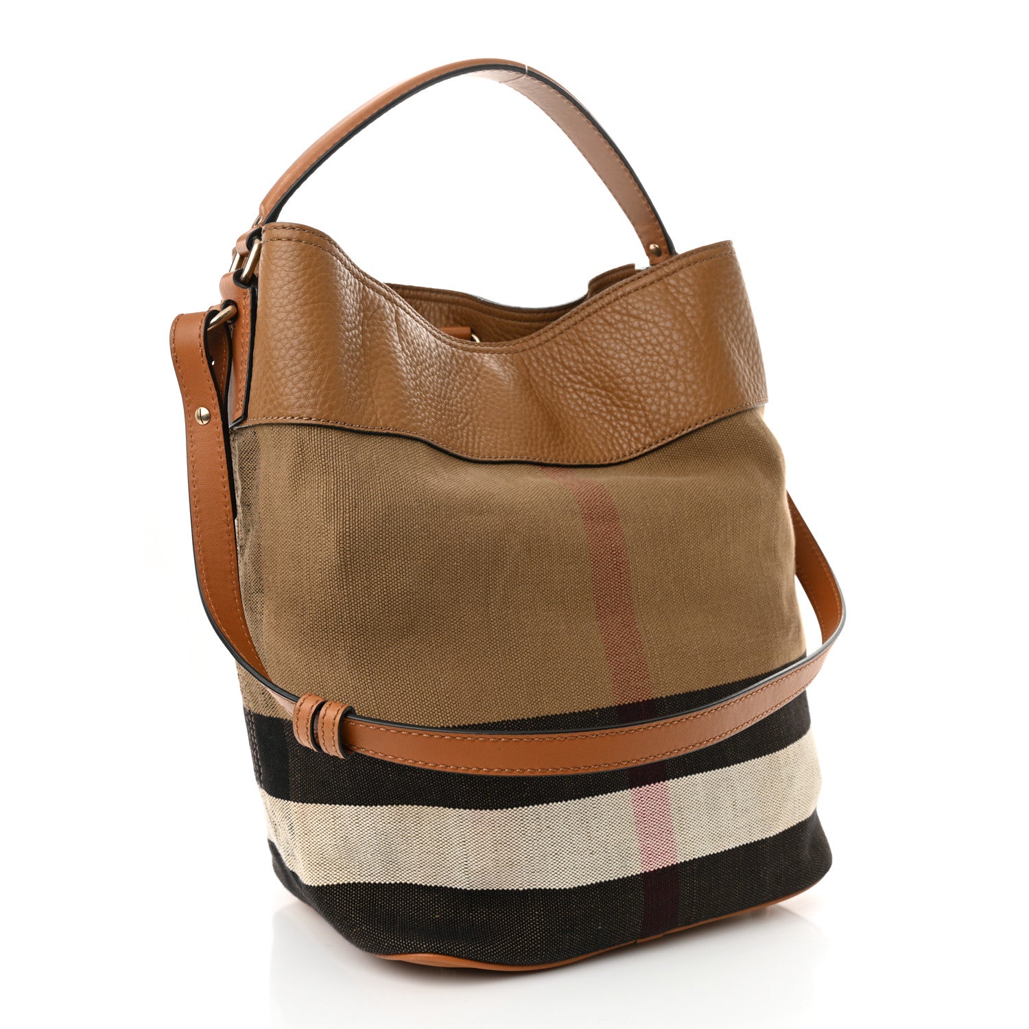 Burberry Grainy Calfskin Canvas Mega Check Medium Ashby Tassel Hobo Saddle Brown 3 of 9